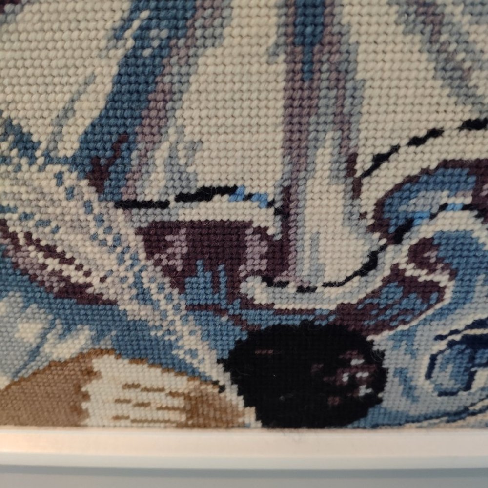 Vintage Large Crewel Needlepoint Pierrot 23"x27" - Picture 4 of 15